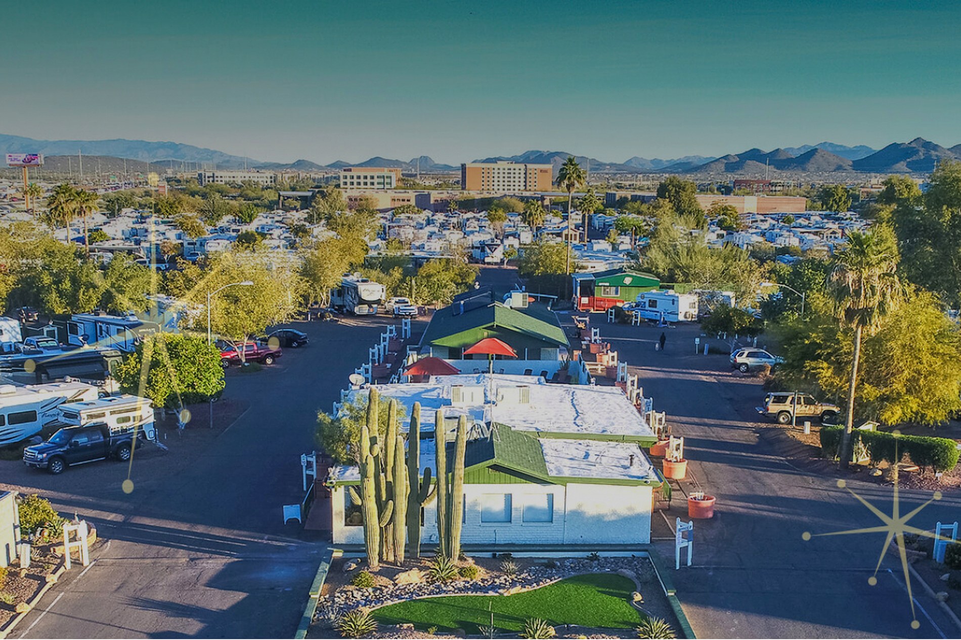 Aerial view of Desert's Edge RV Village in Phoenix, Arizona